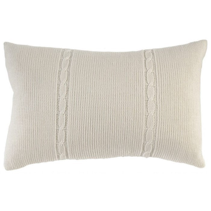 Fabric Accent Pillow with Knitted Pattern Details, Cream