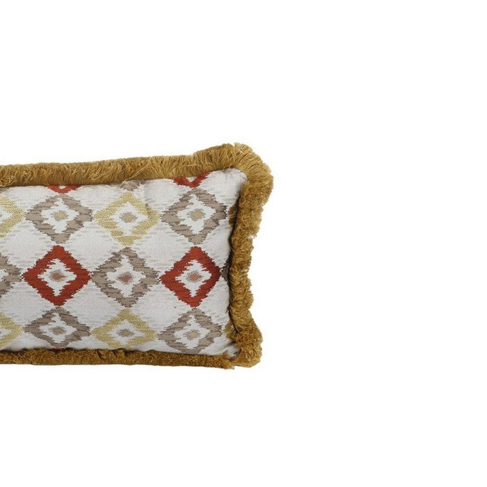 Woven Fabric Accent Pillow in Diamond Pattern and Fringed Welting Details, Multicolor