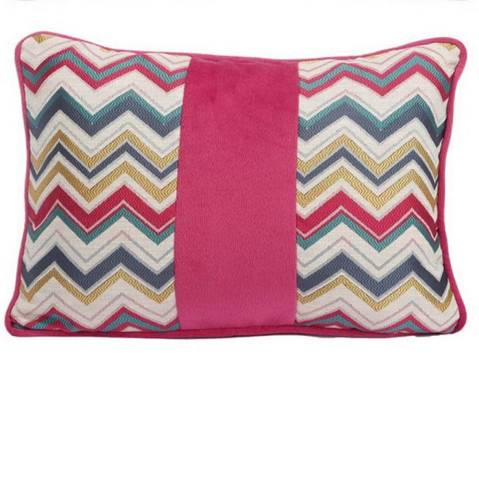 Woven Fabric Rectangular Accent Pillow in Zigzag Pattern and Welting Details, Multicolor