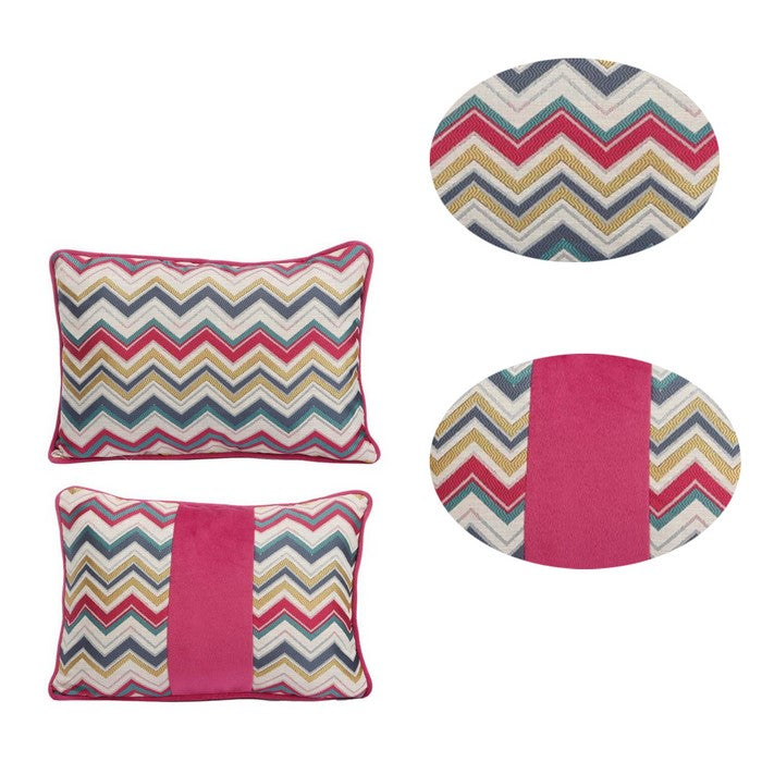 Woven Fabric Rectangular Accent Pillow in Zigzag Pattern and Welting Details, Multicolor