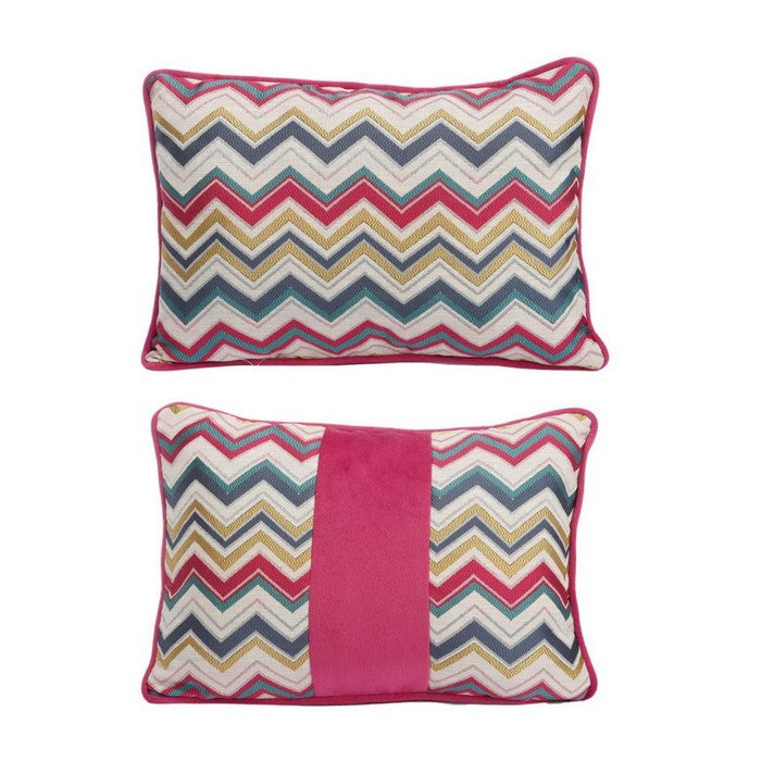 Woven Fabric Rectangular Accent Pillow in Zigzag Pattern and Welting Details, Multicolor