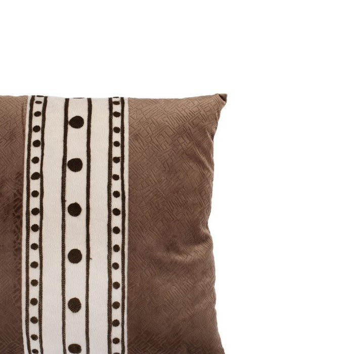 Fabric Accent Pillow with Embossed Texture Surface, Brown and White