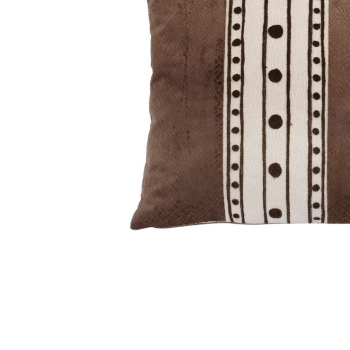 Fabric Accent Pillow with Embossed Texture Surface, Brown and White