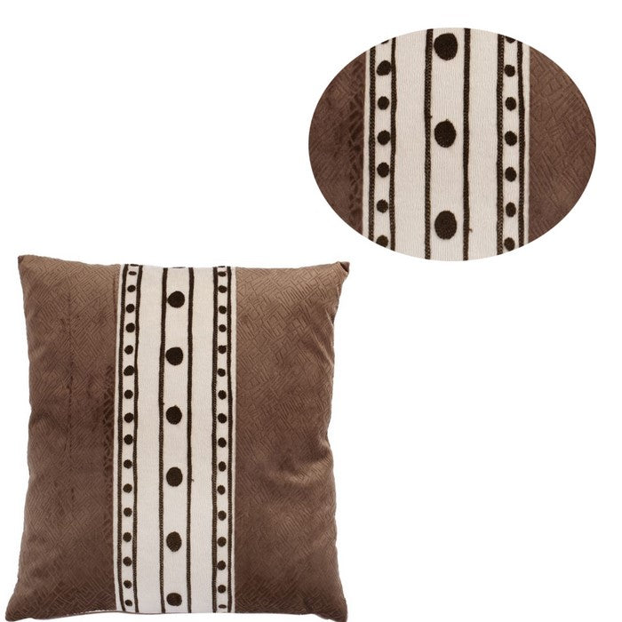 Fabric Accent Pillow with Embossed Texture Surface, Brown and White