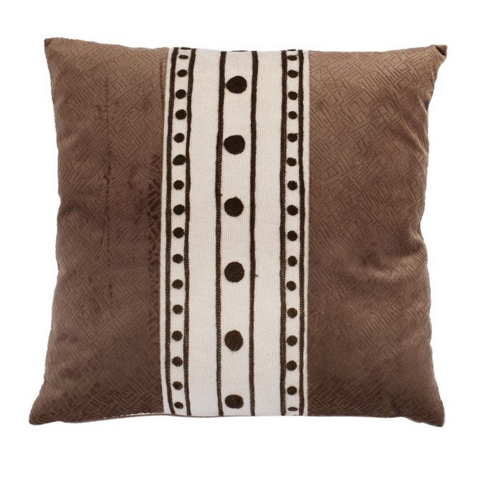 Fabric Accent Pillow with Embossed Texture Surface, Brown and White