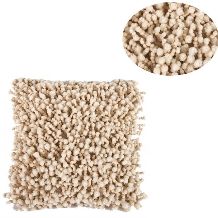 Fabric Accent Pillow with Shaggy Details, Cream