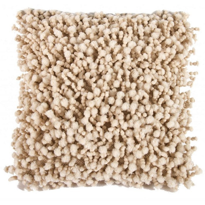 Fabric Accent Pillow with Shaggy Details, Cream