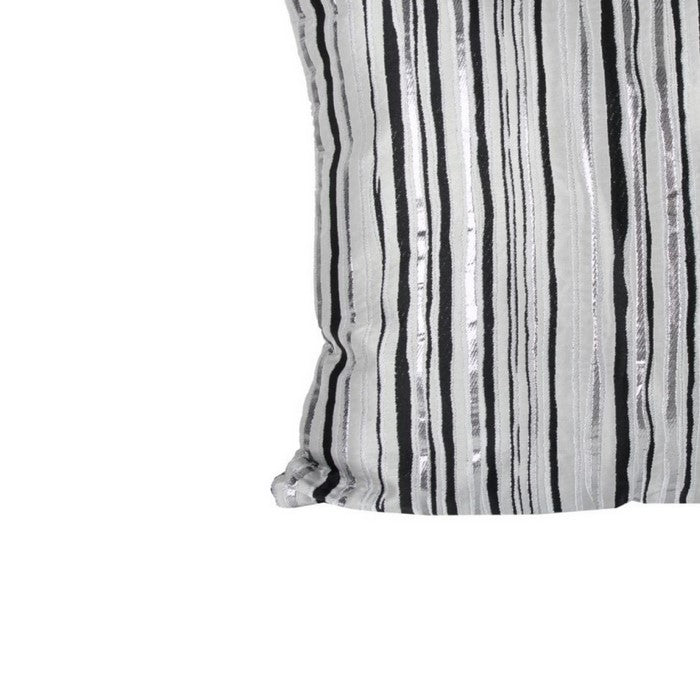 Fabric Accent Pillow with Unique Striped Pattern, Gray and Black