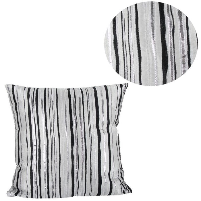 Fabric Accent Pillow with Unique Striped Pattern, Gray and Black