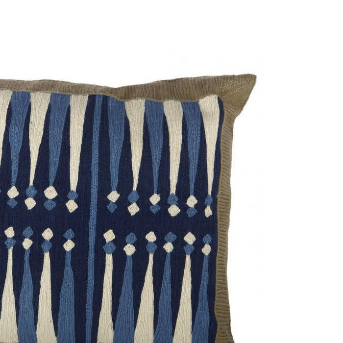 Fabric Accent Pillow with Embroidered Design, Cream