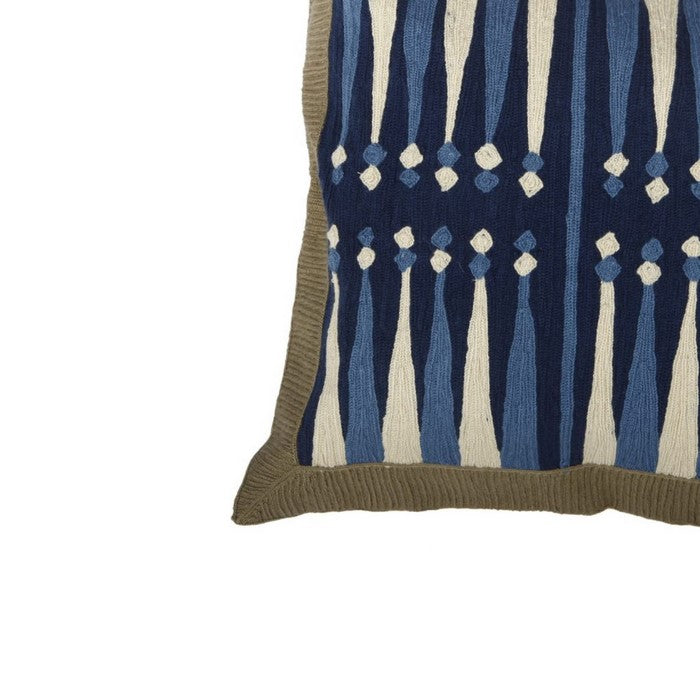 Fabric Accent Pillow with Embroidered Design, Cream