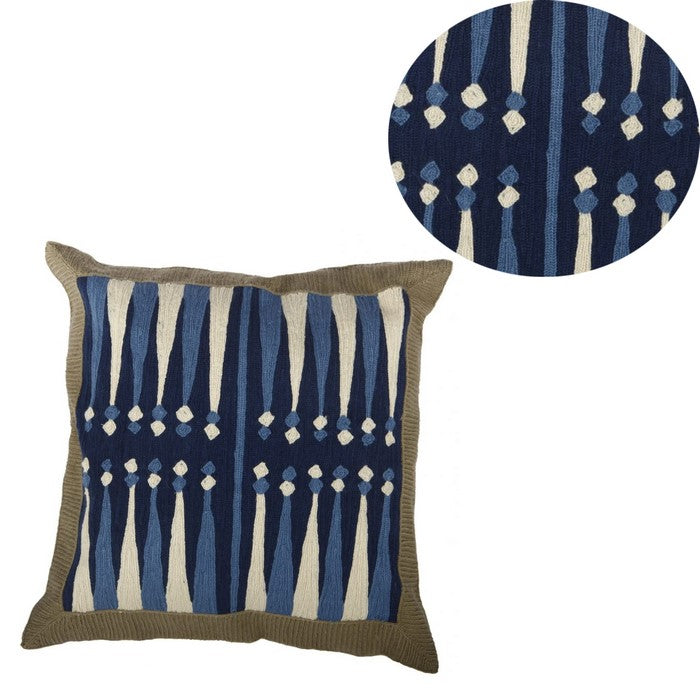 Fabric Accent Pillow with Embroidered Design, Cream