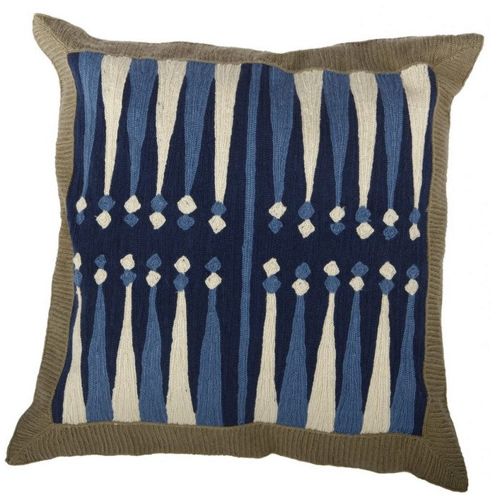 Fabric Accent Pillow with Embroidered Design, Cream