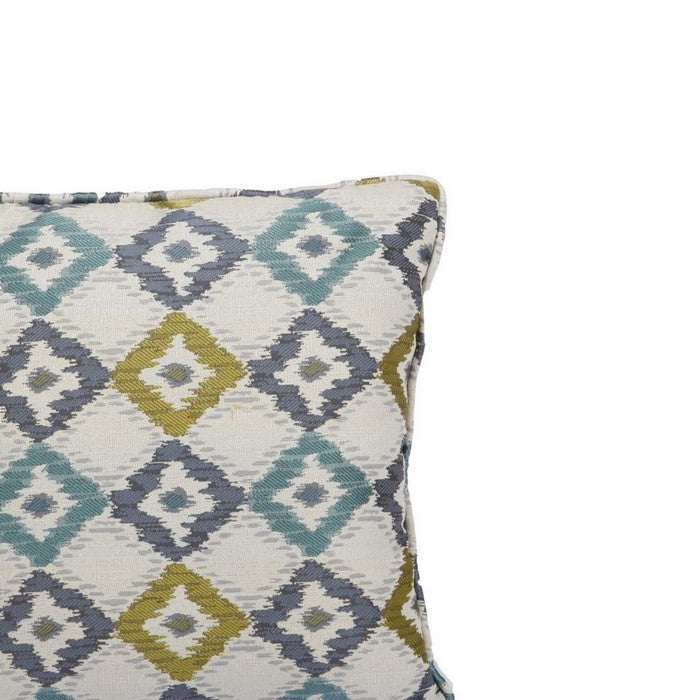Woven Design Fabric Accent Pillow in Diamond Pattern and Welting Details, Multicolor