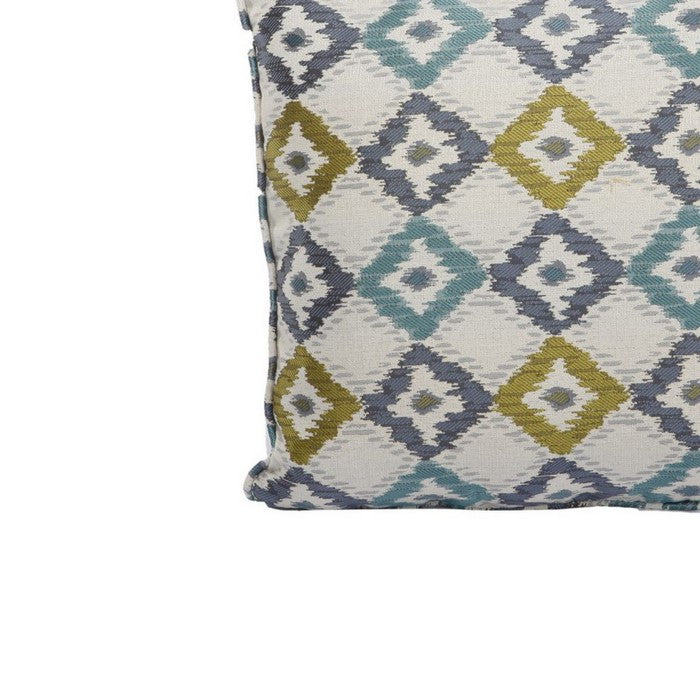 Woven Design Fabric Accent Pillow in Diamond Pattern and Welting Details, Multicolor