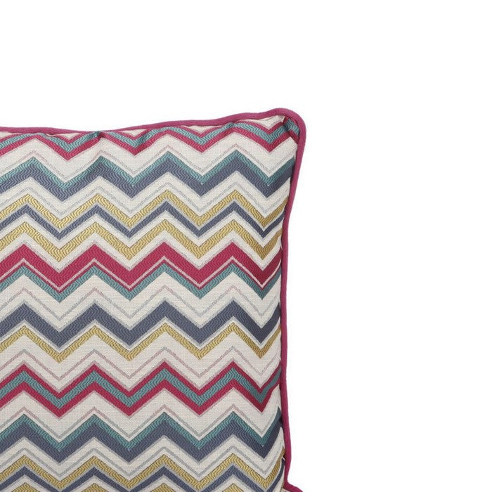 Woven Design Fabric Accent Pillow in Zigzag Pattern and Welting Details, Multicolor