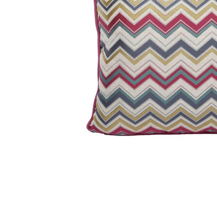Woven Design Fabric Accent Pillow in Zigzag Pattern and Welting Details, Multicolor