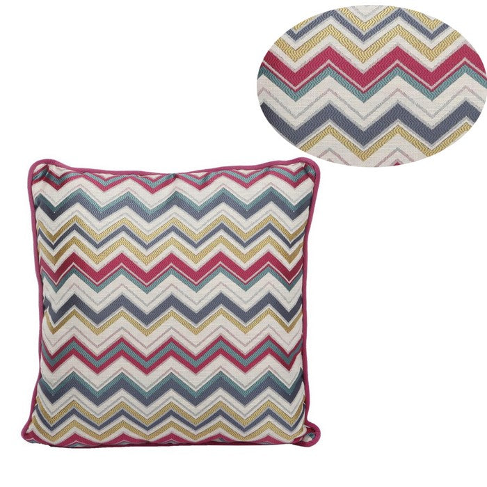 Woven Design Fabric Accent Pillow in Zigzag Pattern and Welting Details, Multicolor