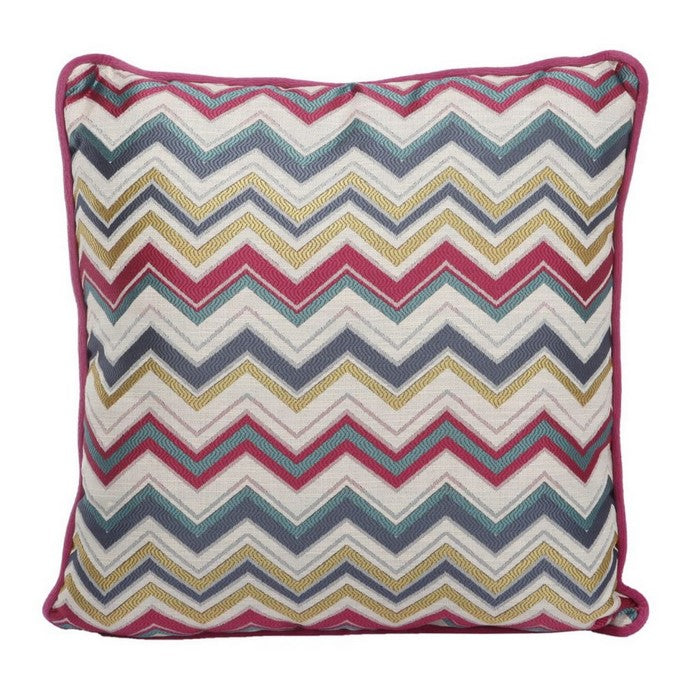 Woven Design Fabric Accent Pillow in Zigzag Pattern and Welting Details, Multicolor