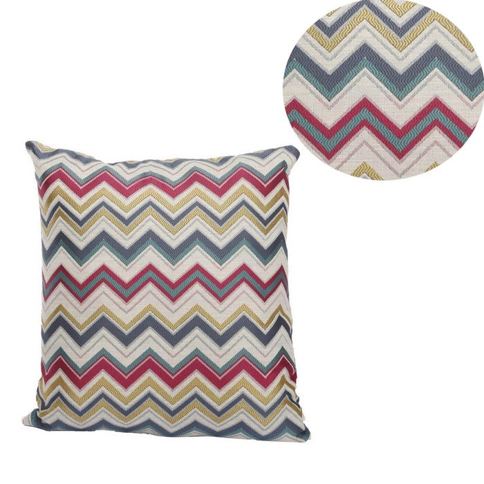 Woven Design Fabric Accent Pillow in Zigzag Pattern, Multicolor