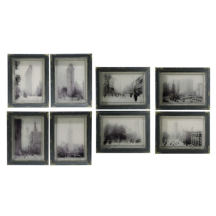 Tiered Wooden Frame Wall Art with Skyscraper Arrival Prints, Set of Eight, Black and White