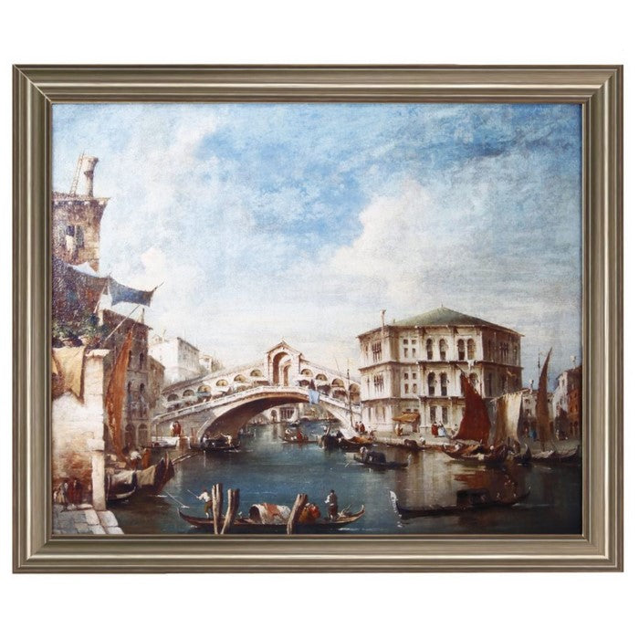 Digital Print of Grand Canal and The Rialto Bridge with Wooden Framing, Multicolor