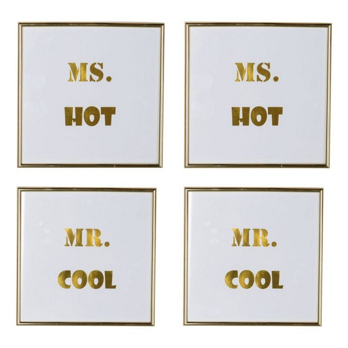 decorative Mr. and Ms. Wall Art in Plastic Frame, Small, Set of Four, White and Gold