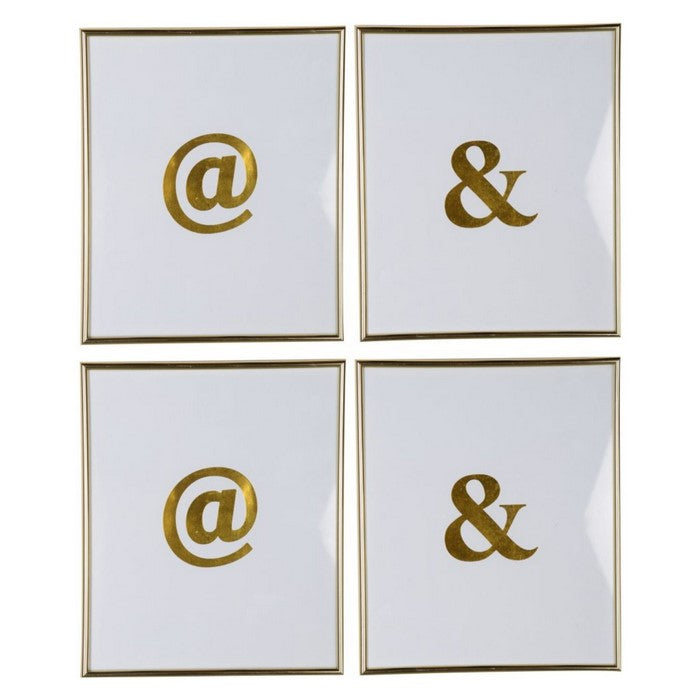 decorative & and @ Graphic Wall Art in Plastic Frame, Large, Set of Four, White and Gold