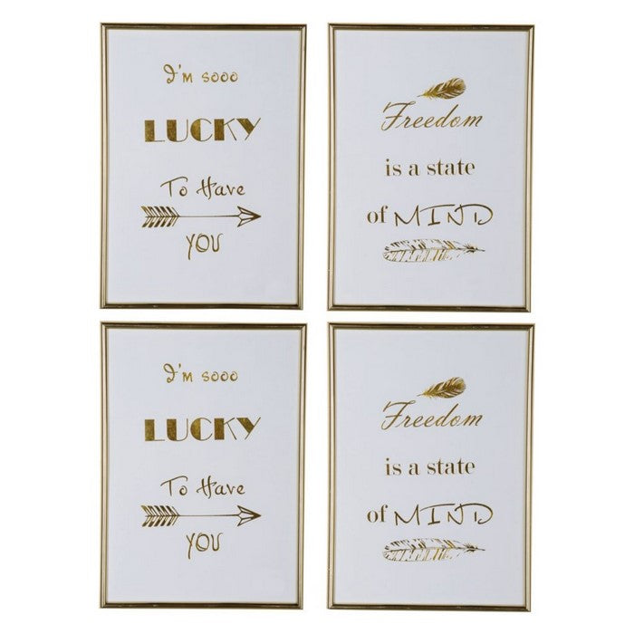 Modern Mindful Sayings Wall Art in Plastic Frame, Small, Set of Four, White and Gold