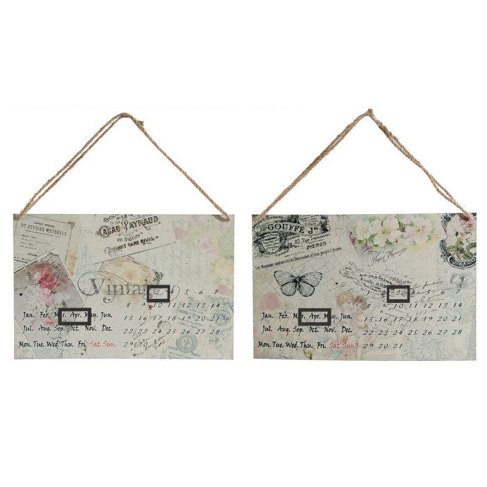 4 Piece Postcard Style Metal Calendar WallDecor Set with Rope Hanger, Multicolor