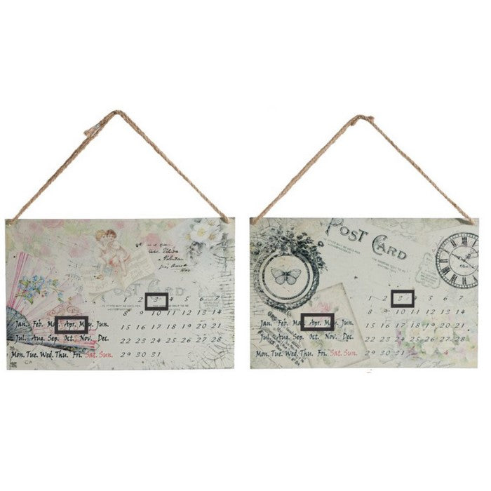 4 Piece Postcard Style Metal Calendar WallDecor Set with Rope Hanger, Multicolor