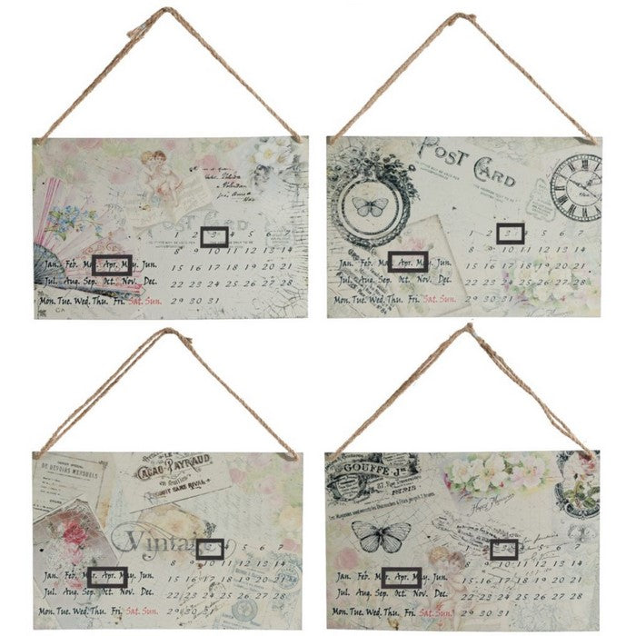 4 Piece Postcard Style Metal Calendar WallDecor Set with Rope Hanger, Multicolor