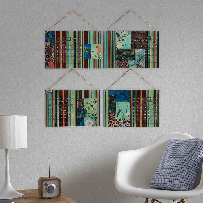 4 Piece Nature Inspired Calendar WallDecor Set in Metal, Set of Four, Multicolor