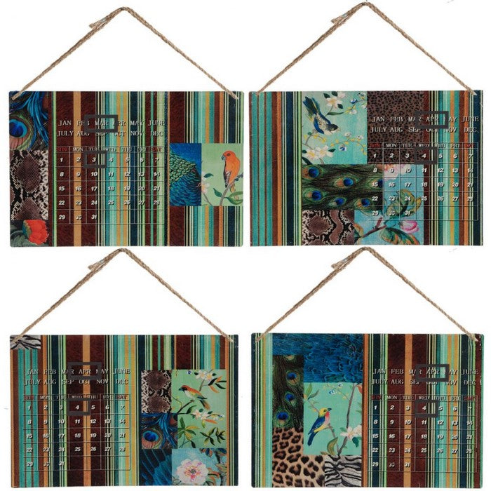 4 Piece Nature Inspired Calendar WallDecor Set in Metal, Set of Four, Multicolor