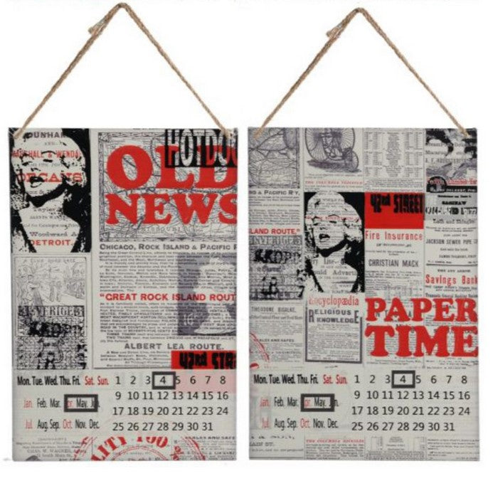 4 Piece Newspaper Themed Calendar WallDecor Set in Metal, Multicolor
