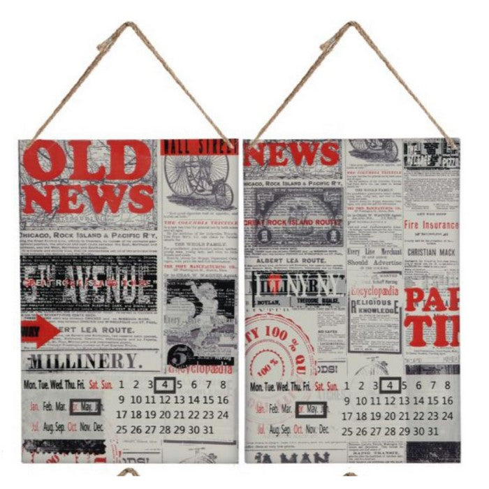 4 Piece Newspaper Themed Calendar WallDecor Set in Metal, Multicolor