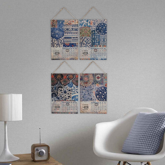 Classic 4 Piece Metal Calendar WallDecor Set with Intricate Pattern, Multicolor