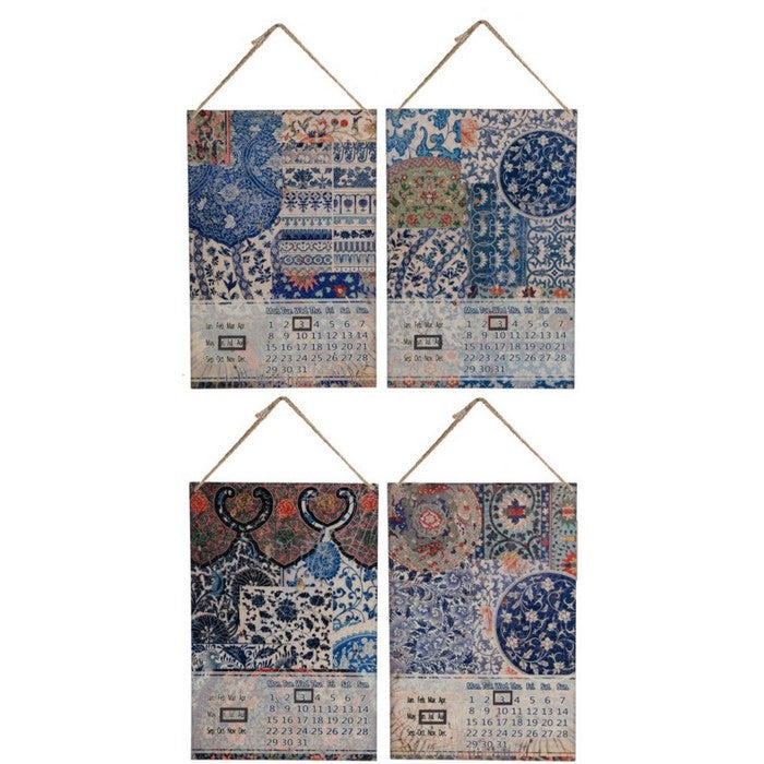 Classic 4 Piece Metal Calendar WallDecor Set with Intricate Pattern, Multicolor