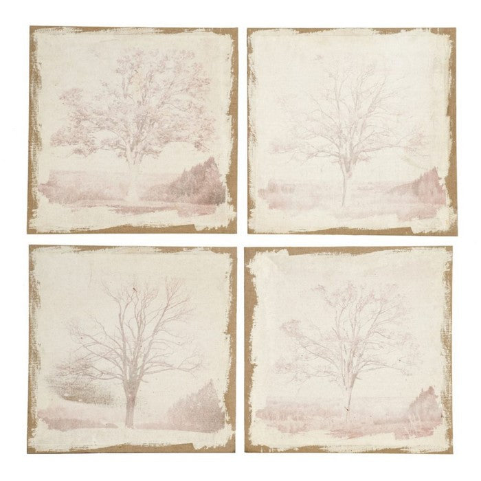 Classic 4 Piece Danica Arboreal Print Wooden WallDecor Set, Cream and Beige