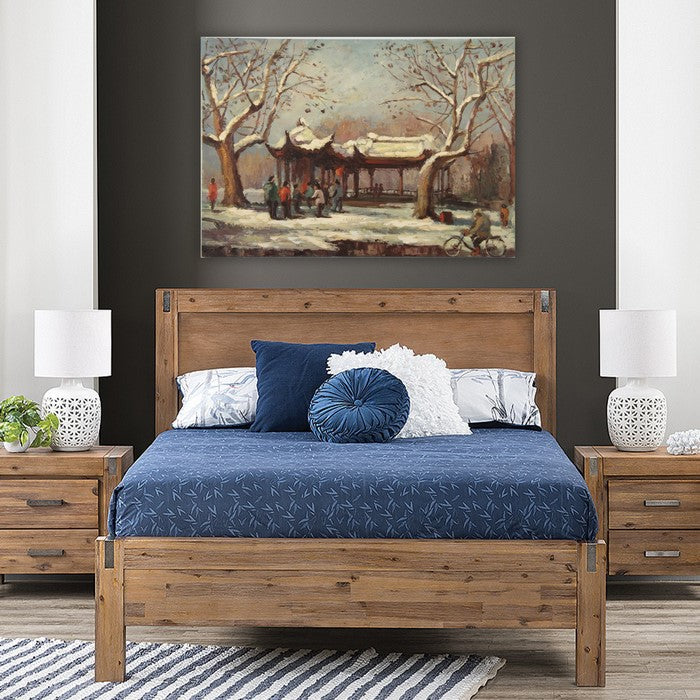 Aesthetic Pagoda In Winter Wall Art with Wooden Backing, Multicolor