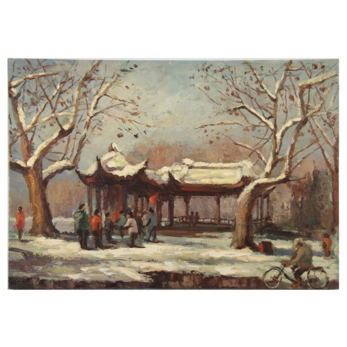 Aesthetic Pagoda In Winter Wall Art with Wooden Backing, Multicolor