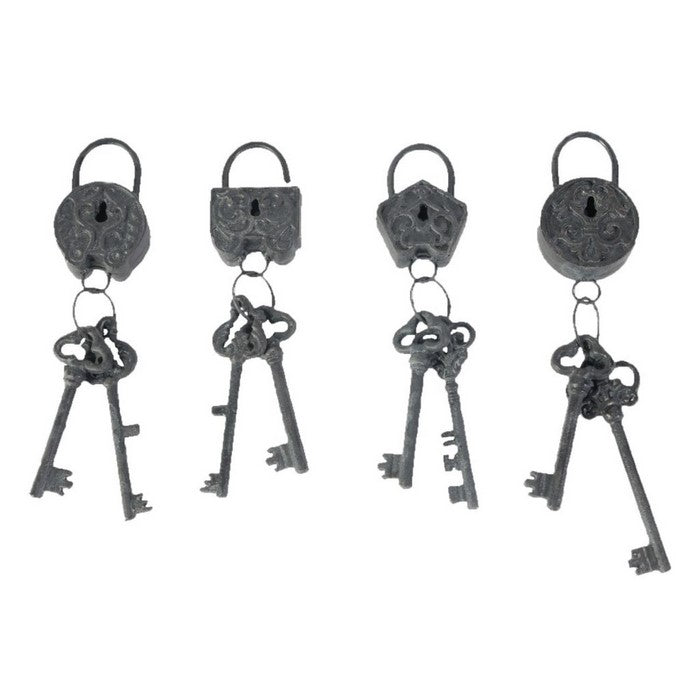 decorative 4 Piece Lock and Key Set Wall Accent, Antique Silver