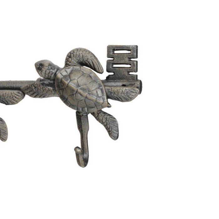 decorative Sea Turtles Iron Wall Hook on Antique Key, Gray