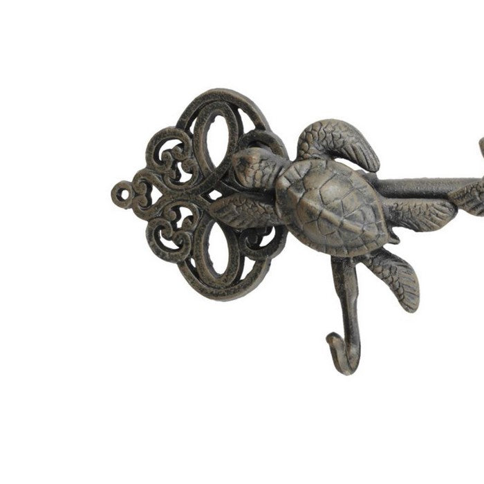 decorative Sea Turtles Iron Wall Hook on Antique Key, Gray