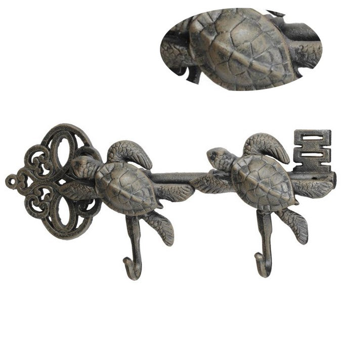 decorative Sea Turtles Iron Wall Hook on Antique Key, Gray