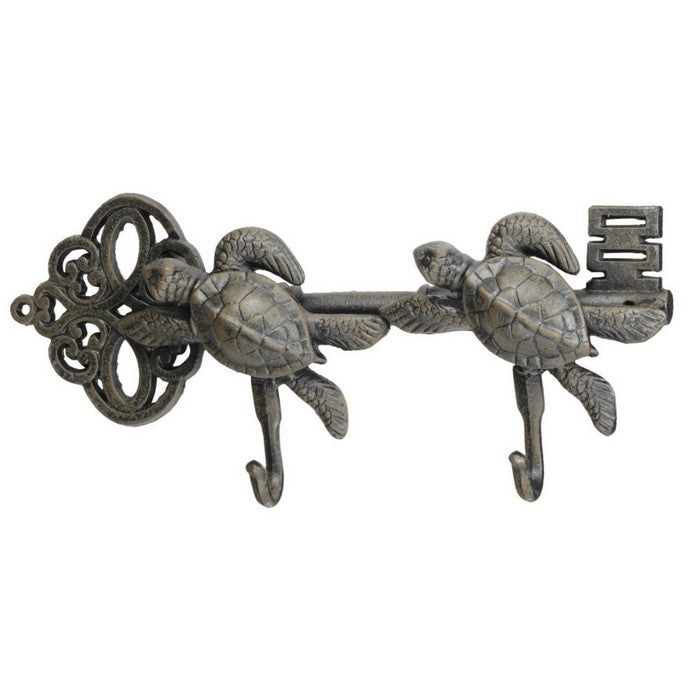 decorative Sea Turtles Iron Wall Hook on Antique Key, Gray