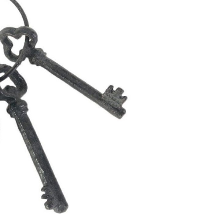 decorative Set of 5 Antique Skeleton Keys on a Ring, Silver