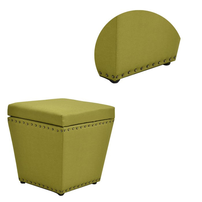 Fabric Upholstered Wooden Ottoman with Nail head Trim Tapered Bottom, Green