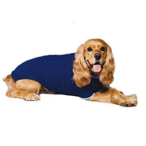 Fashion Pet Classic Cable Dog Sweater, Cobalt Blue, Small