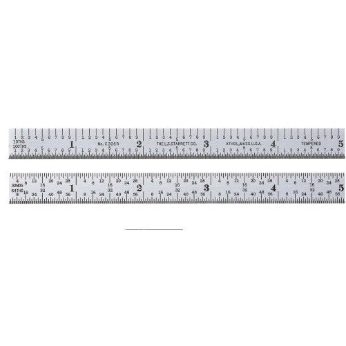 Starrett C305R-6 Full Flexible Steel Rule With Inch Graduations, 5R Graduations, 6" Length, 1/2" Width, 1/64" Thickness